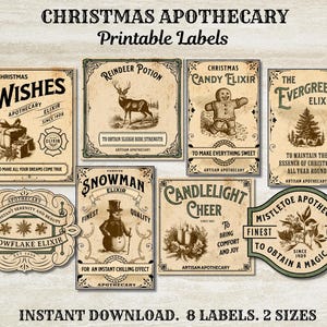 Christmas Potion Labels, Christmas Apothecary Labels, Magic Potion Labels Digital, Potion Bottle Labels, Vintage Potion Labels, Primitive