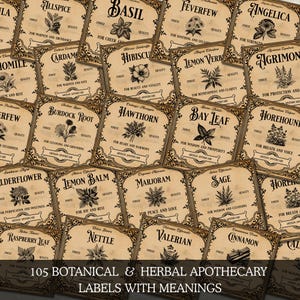 Herbal Apothecary Labels Printable,Vintage Botanical Herb Spice Labels with Meanings,Witchy Apothecary Organization,Old Fashioned Apothecary