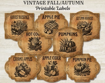 Fall Labels Printable,Vintage Pumpkin Lables,Autumn Labels Printable,Fall Jar Labels, Fall Bottle Labels,Vintage Fall Labels, Vintage Autumn