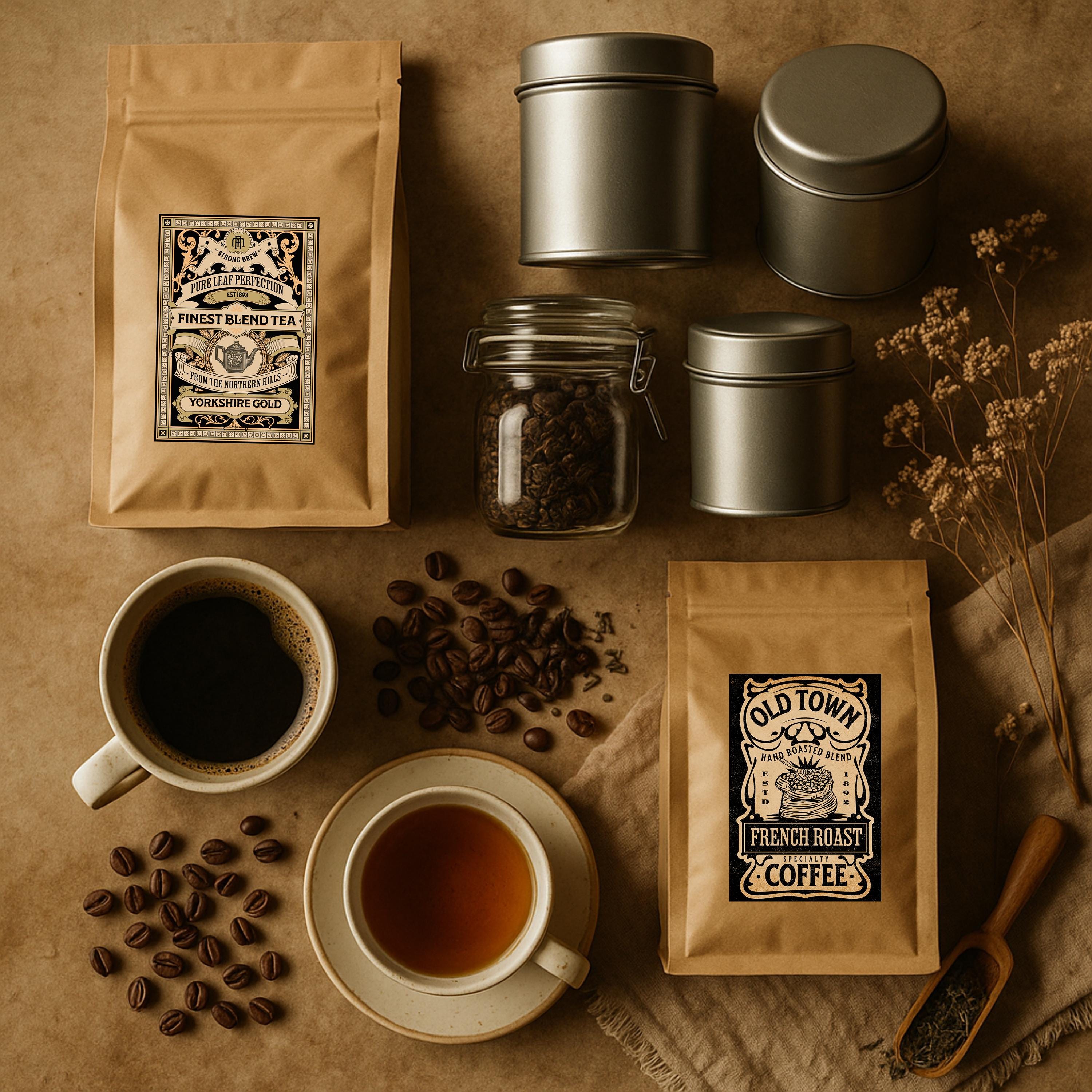 Vintage Coffee & Tea Labels Printable Set, Primitive Kitchen Jar