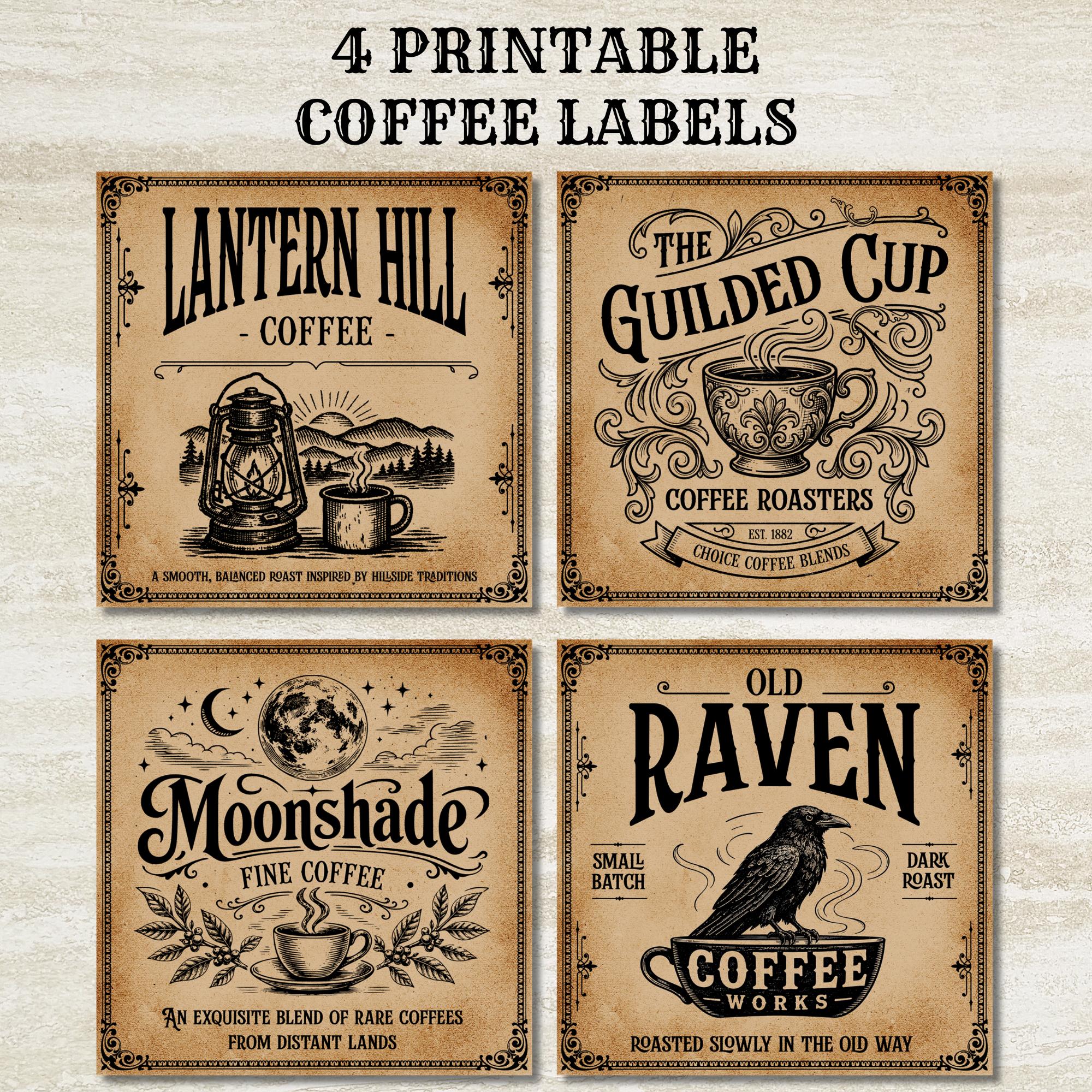 Rustic Coffee Labels Vintage Coffee Labels Printable Set, Primitive Coffee Labels, Vintage ...