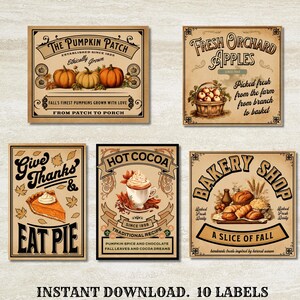 Fall Labels Printable,vintage Pumpkin Lables,autumn Labels Printable ...