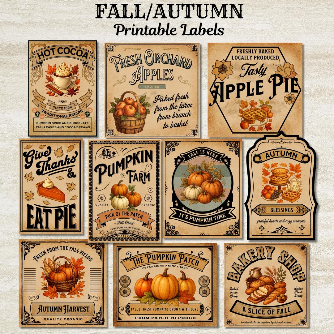 Fall Labels Printable,vintage Pumpkin Lables,autumn Labels Printable ...