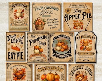 Afdrukbare herfstetiketten, etiketten vintage pompoen, afdrukbare herfstetiketten, etiketten herfstpot, etiketten herfstflessen, etiketten herfstflessen, vintage herfstetiketten, vintage herfst
