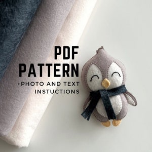 Digital PDF pattern Penguin felt sewing pattern penguin felt ornament instant download felt stuffed animal plush easy sewing pattern