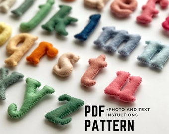 Lowercase alphabet digital sewing pattern ABC felt plush alphabet handmade educational preschool toy felt letters PDF beginner sewing