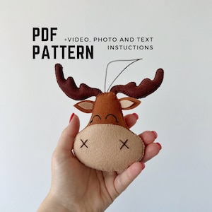 Christmas moose ornament digital pattern felt Christmas decor DIY Christmas gift beginner sewing pattern video tutorial sewing pattern