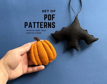 Filz Fledermaus und Kürbis Schnittmuster: Halloween Ornamente (PDF-Muster)