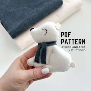 Sewing PDF pattern polar bear felt ornament digital pattern instant download bear sewing pattern felt animals plush pattern woodland animals