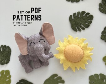 Felt Elephant & Sun Sewing Pattern: Safari Nursery Decor (PDF Pattern)