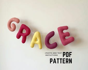 Naaipatroon vilten alfabet: hoofdletters, naambanner pdf-patroon