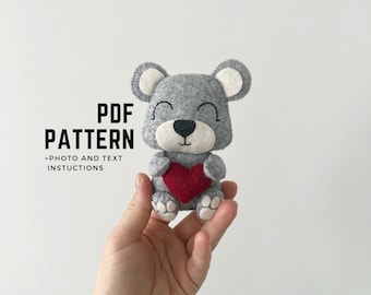 Valentines Bear Sewing Pattern: Felt Teddy with Heart (PDF Pattern)