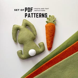 Easter Bunny and carrot PDF sewing Patterns felt ornaments Easter gift felt set of digital PDF patterns Easter garland Easter decorations