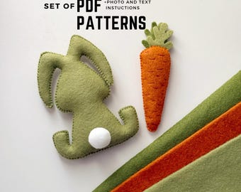 Easter Bunny and carrot PDF sewing Patterns felt ornaments Easter gift felt set of digital PDF patterns Easter garland Easter decorations