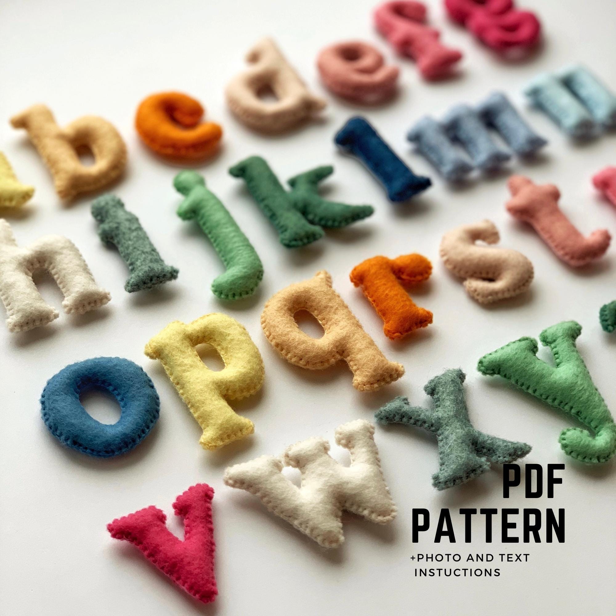 Lowercase alphabet digital sewing pattern ABC felt plush alphabet handmade educational preschool toy felt letters PDF beginner sewing