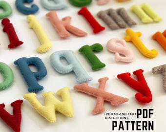 Digital sewing pattern ABC felt plush sewing pattern alphabet handmade educational preschool toy felt alphabet letters PDF beginner sewing