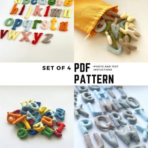 Set of 4 digital patterns felt alphabet sewing tutorial 4 sizes ABC PDF pattern uppercase lowercase letters instant download preschool toy