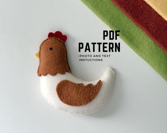 Felt Chicken Ornament PDF Pattern: Farm Animal Sewing Tutorial (Digital Download)