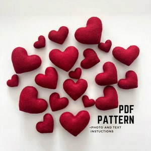 Corazones PDF patrón de costura Día de San Valentín digital patrón de costura fácil fieltro guirnalda ornamento descarga instantánea fieltro patrón de felpa regalo hecho a mano