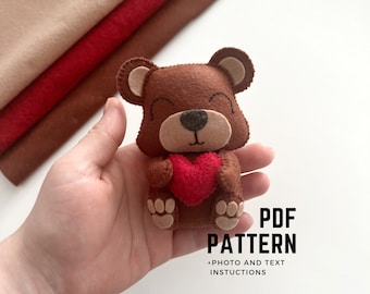 Felt Bear with Heart Sewing Pattern: Valentine's Day Plush (PDF Pattern)