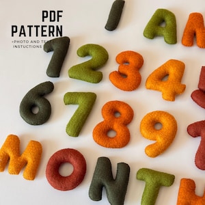 Lettere e numeri in feltro, modello PDF e tutorial di cucito, lettere di peluche adatte ai principianti