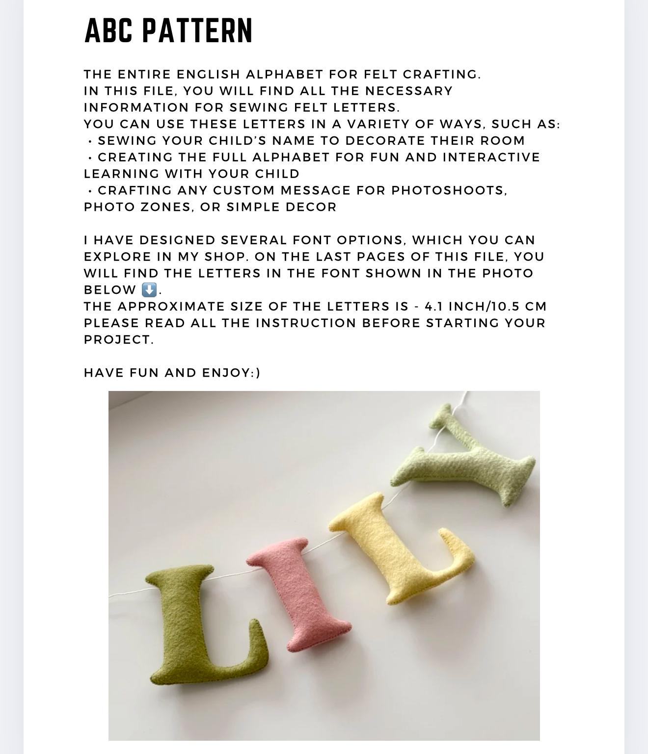 ABC Sewing PDF Pattern Alphabet Digital Pattern Felt Alphabet Letters ...