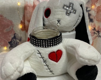 White Gothic Bedazzled Rabbit Plush Stash Jar - (8oz-16oz Mason Jar)