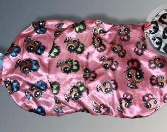 Reversible Double Layer Satin Bonnet: PowerPuff Girls inspired