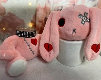 Pink Bedazzled Gothic Rabbit Plush: Stash Jar Doll 8 - 16oz