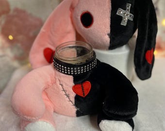 Pink Bedazzled Gothic Rabbit Plush Stash Jar 8-16oz