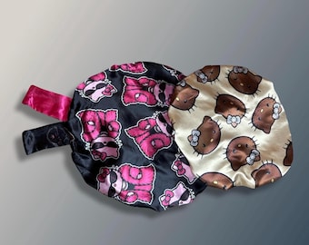 Reversible Satin Bonnet: Hello Kitty. Two Different Styles