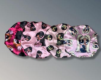 Reversible Double Layer Satin Bonnet: PowerPuff Girls inspired