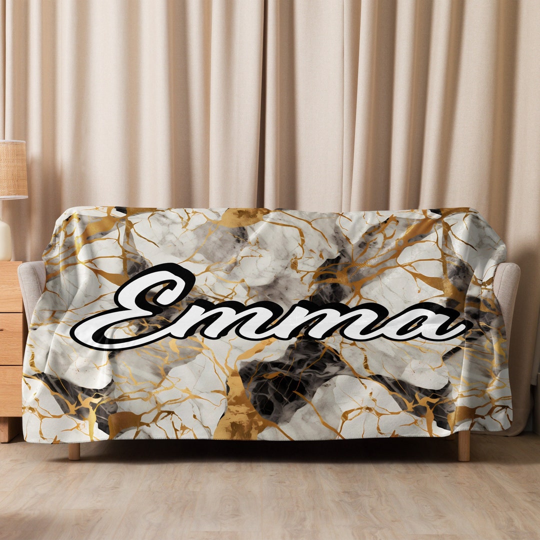 Personalized Marbled Sherpa Blanket Custom Name Luxurious Etsy