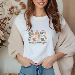 Celebrate Your Brain Shirt, Neurodiversity Awareness Tee, Retro AuDHD Tshirt, Autistic Pride Gift, Groovy Sensory Friendly Soft Cotton Top