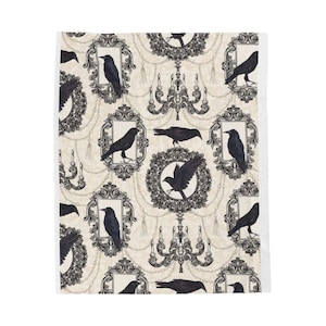 Gothic Krähe Samtdecke, gemütliche Decke, schwarzes Dekor, Halloween Accessoire, dunkles ästhetisches Geschenk