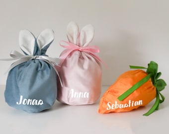 personalisierte Oster Säckchen mit Hasenohren oder Möhre Karotte Samt rosa blau orange