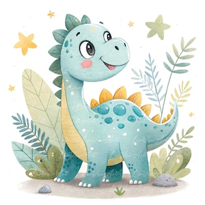 20 Cute Dinosaur Clipart, Adorable Cartoon Dinosaurs for Kids, Dinosaur Nursery Decor, Watercolor Illustration, Junk Journal, Scrapbooking