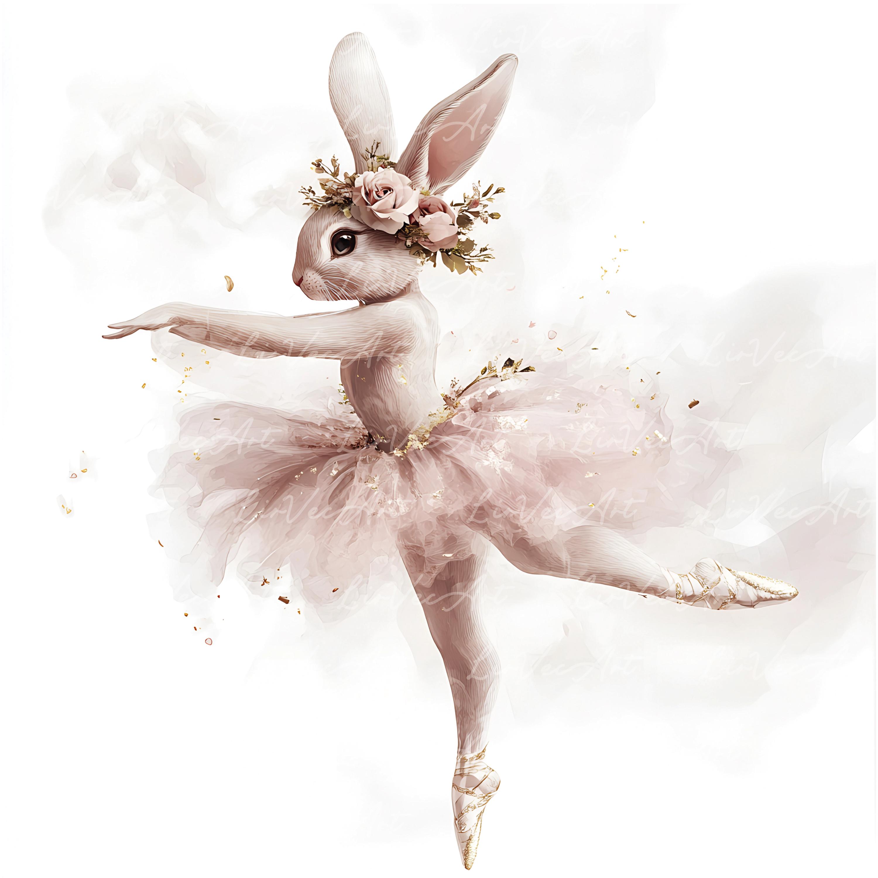 15 Graceful Bunny Ballerina Clipart Set, Ethereal Pink Smoke Art With ...