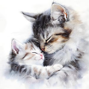 17 Mother Cat and Kitten Watercolor Art Bundle, Kitten Love Clipart, Cat Lover Gift, High Quality, Paper craft, DIY crafts, Scrapbooking