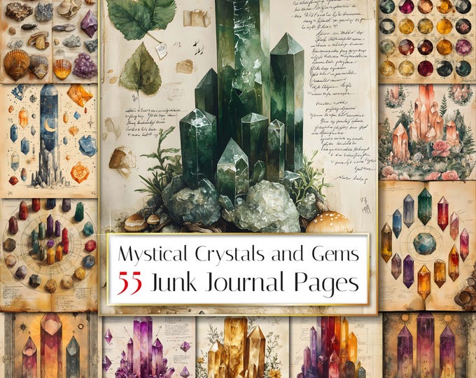 55 Mystical Crystals & Gems Junk Journal Pages – Vintage Crystal ...