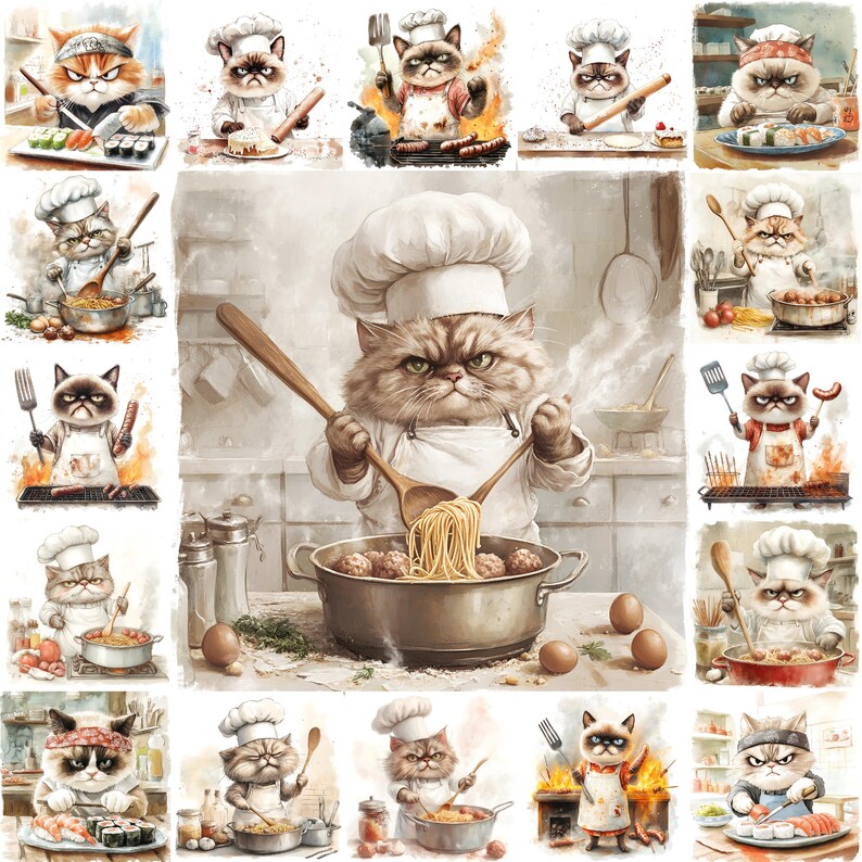 18 Funny Chef Cat Clipart Set - Perfect Gift for Chefs - Humorous ...