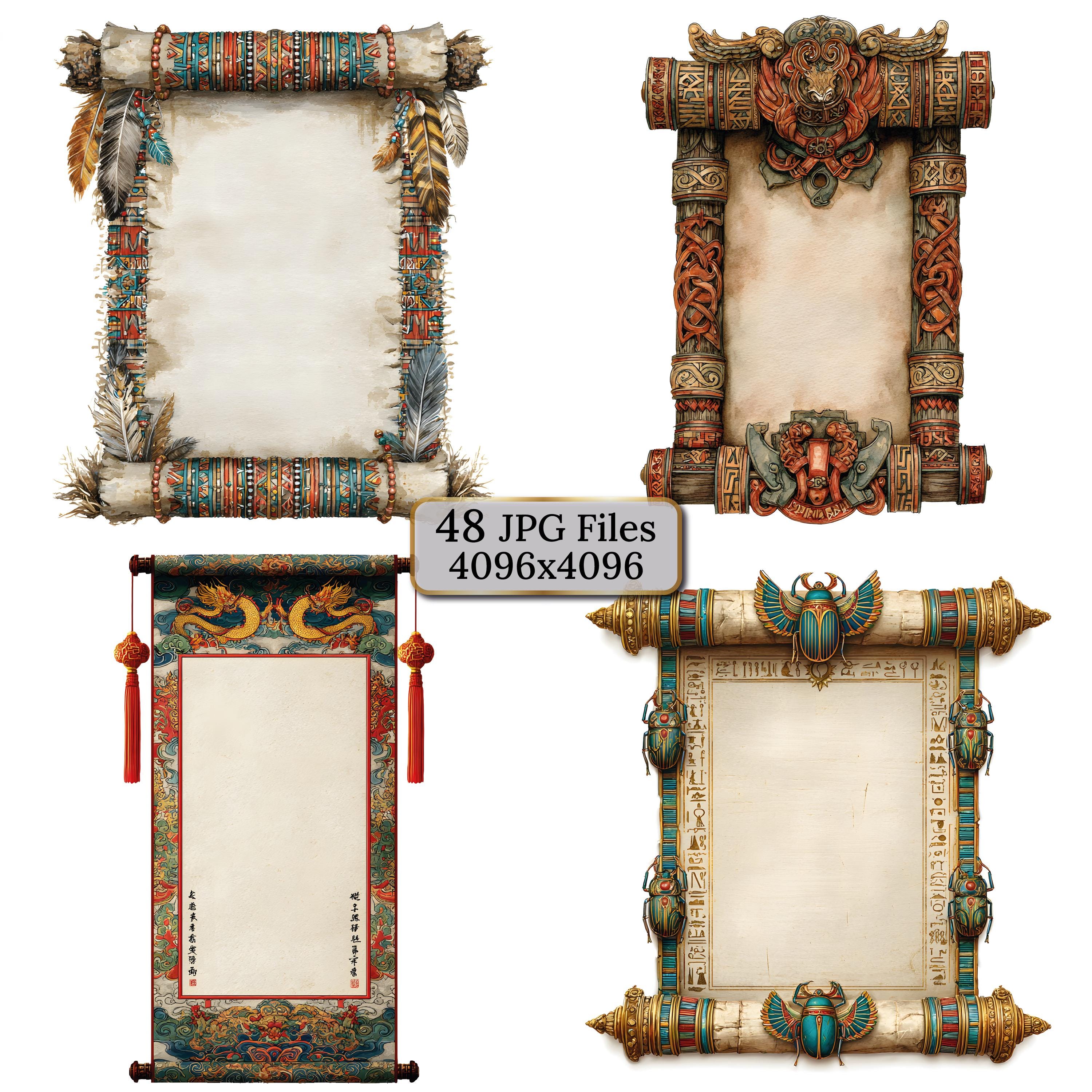 48枚のヴィンテージ巻物クリップアート、水彩画の古代紙の巻物、歴史的な白紙の原稿、RPGの小道具、ジャンクジャーナルのページ、デジタルエフェメラ -  Etsy 日本, image size:3000x2999