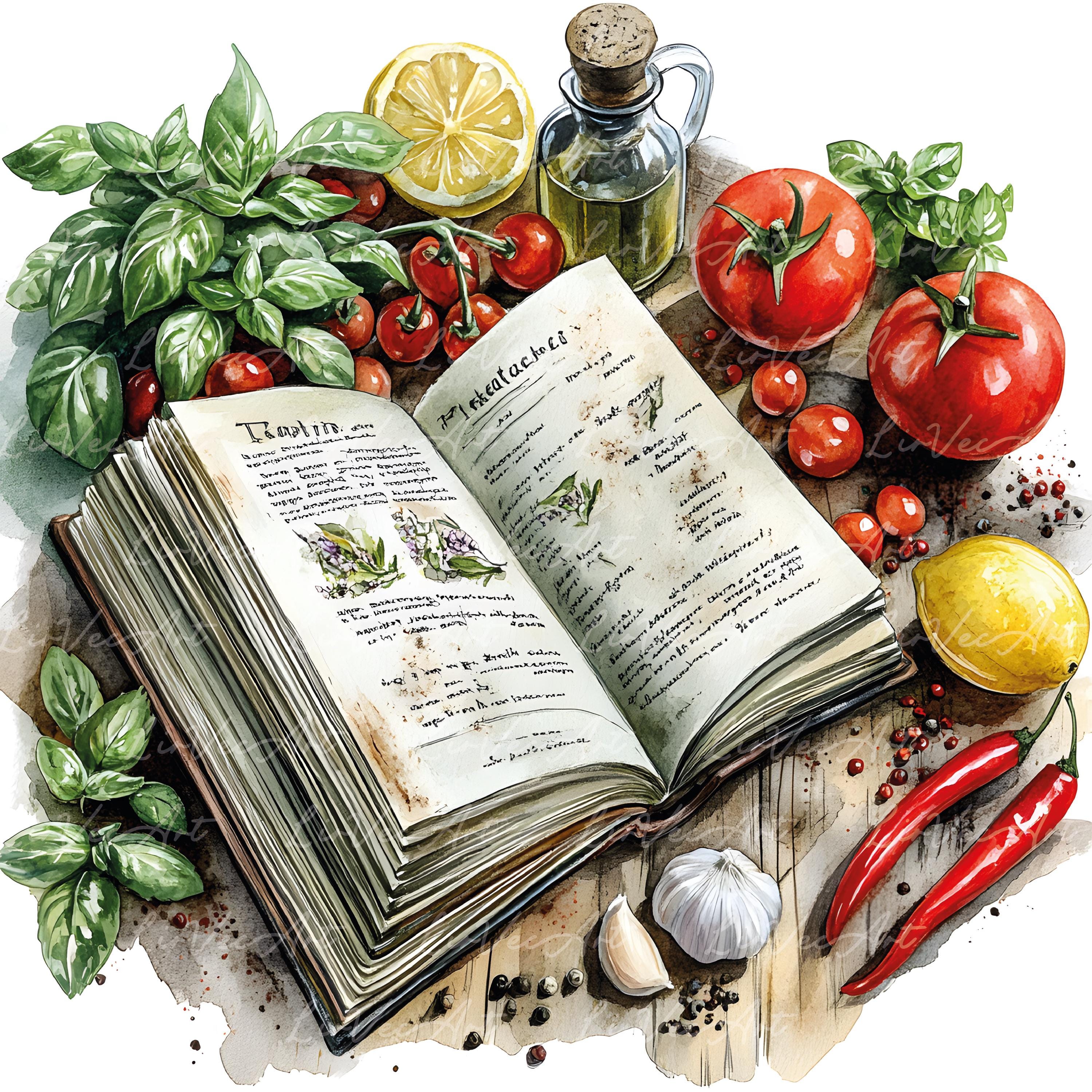 Rust Color Cook Book Vintage Watercolor Cookbook Clipart – Rustic Recipe Book Illustrations ...