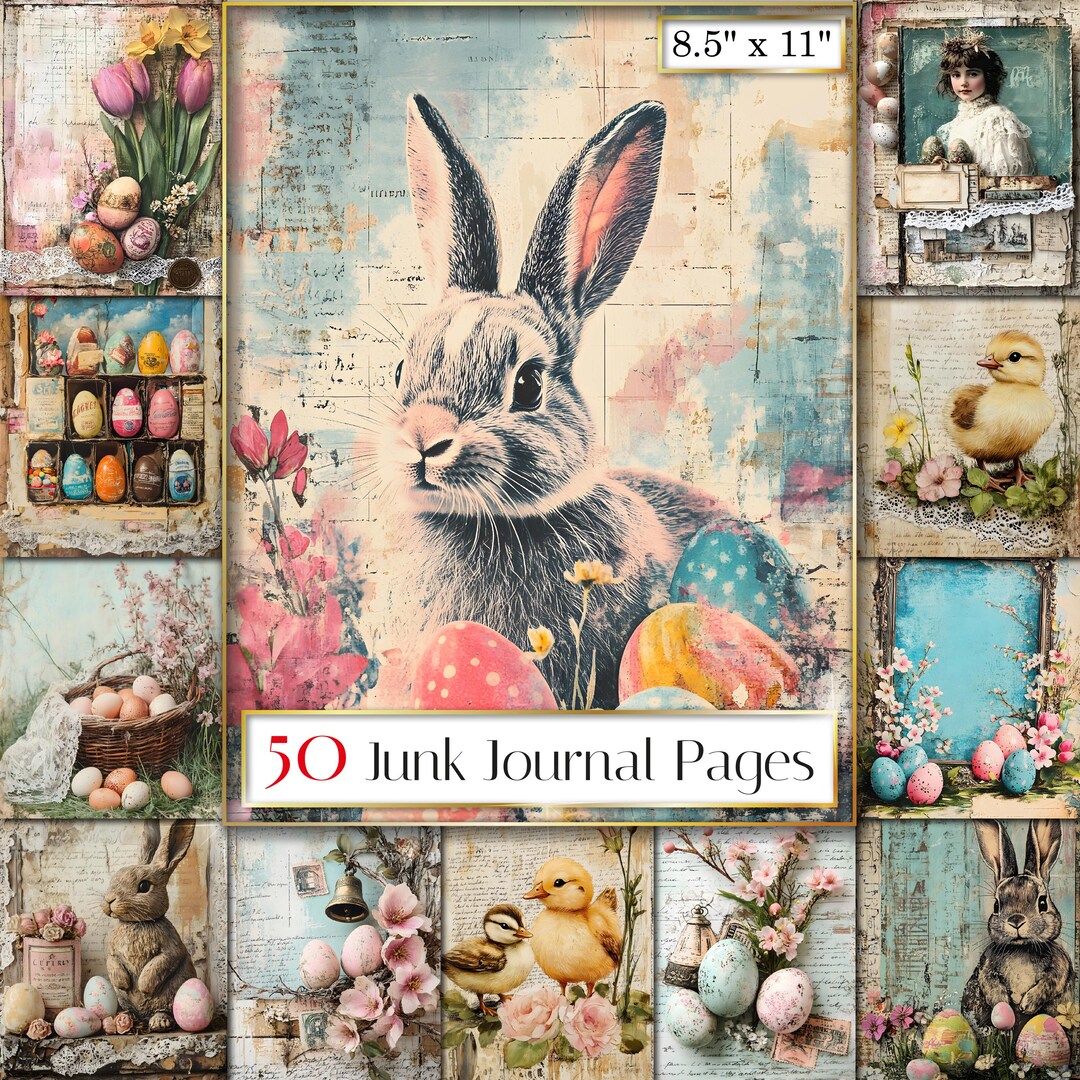 Vintage Easter Junk Journal Pages, Shabby Chic Collage Printable ...
