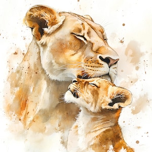 17 Clipart di leonessa e cucciolo di leone, illustrazione della famiglia della fauna selvatica, animale da safari, pacchetto di arte dell'acquerello, artigianato con la carta, artigianato fai da te, scrapbooking