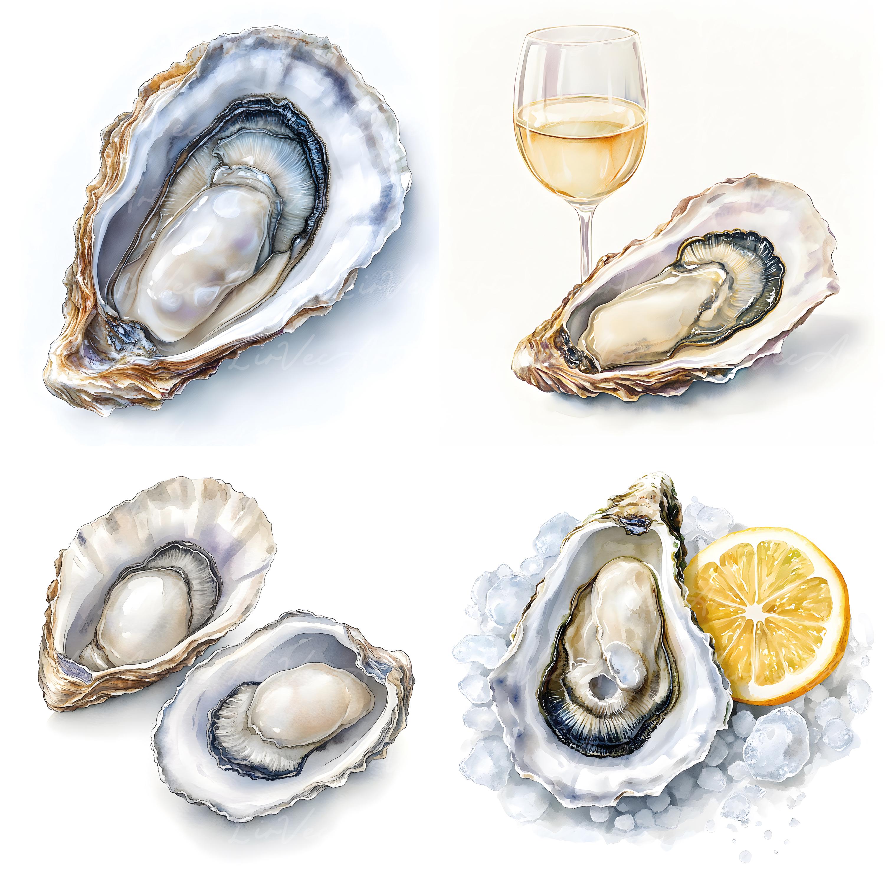 Realistic Watercolor Oyster Clipart – Gourmet Shellfish, Fresh Oysters ...