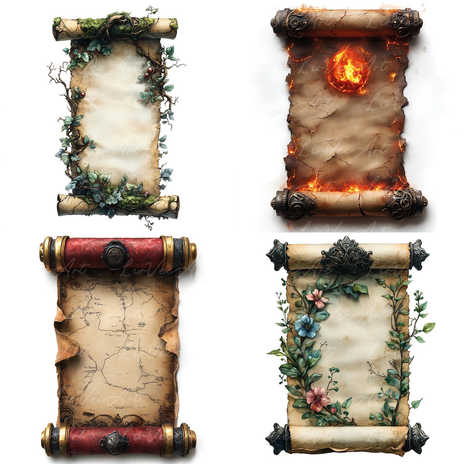 Magical Scroll Clipart Set – 28 Fantasy Vertical Scrolls With Ornate ...