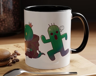 Final Fantasy Mug, JRPG Gift Tonberry Chocobo Cactuar Kupo FF Gaming Coffee Mug 11oz Gift for Gamer Friend Gift for Gamers Husband Geek Gift