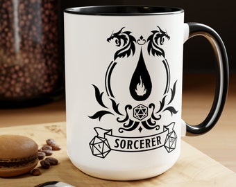 Sorcerer DnD Mug 15oz, Funny Gift for dnd Players Coffee Mug, Dungeon and Dragons RPG Gamer D20 Tabletop Gamer Role Playing Game Nerd Geeky