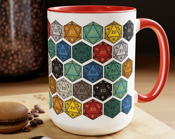 DnD Mug 15oz, Dungeon Master Gift, dnd Dice Coffee Mug, Gift for Nerd, Gift for Geek, Present for DM, D20 Gamer, Role Playing Game RPG Gamer